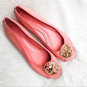 NWOT Tory Burch Pink Leather Peep Toe Ballet Flats